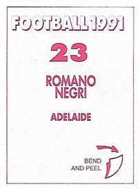 1991 Select AFL Stickers #23 Romano Negri Back